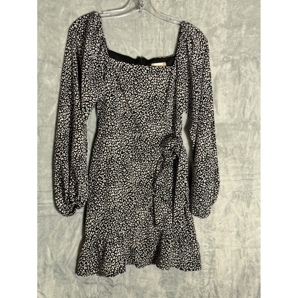 Altar'd State Leopard Print Square Neck Ruffle Mini Dress Black White Small